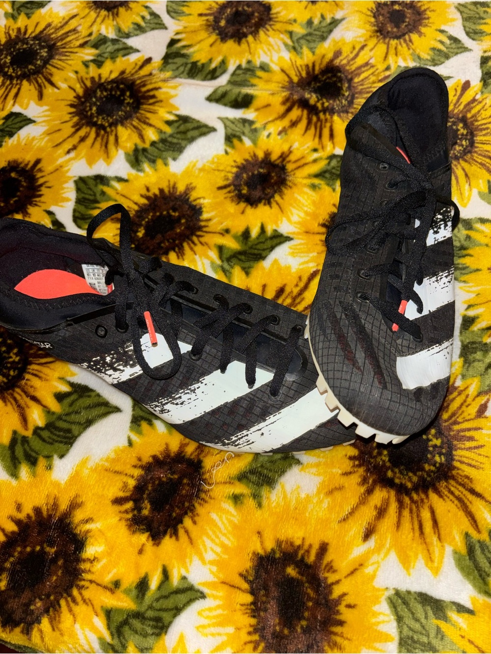 adidas Black White and Coral Kids Athletic Shoes